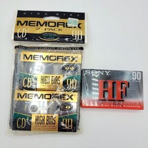 2 Memorex CD2 High Bias Type II 90 Minute Blank Cassettes / Sony Type 1 HF90